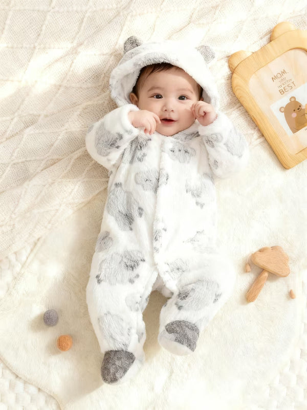 Baby Boy Onesies Animal Print Long Sleeve Hooded Fuzzy